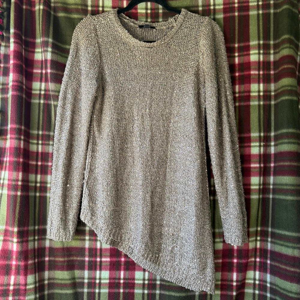 Metallic Asymmetrical Sweater Sequin Knit L